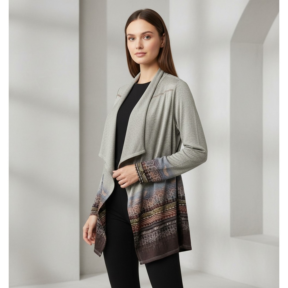 One World M Knit Cardigan Jacket Brown Open Coverup Top Boho Hippie Earthy Indie